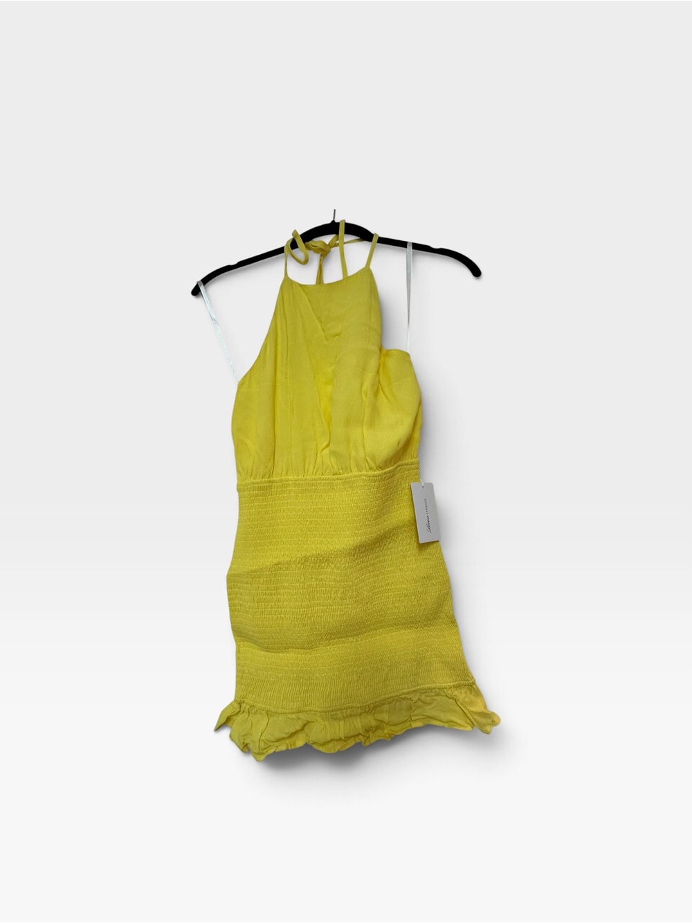 Lovers + Friends Karlie Yellow Smocked Halter Mini Dress Size S NWT